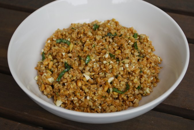 Wheat Berry Salad with Feta, Pine Nuts and Basil